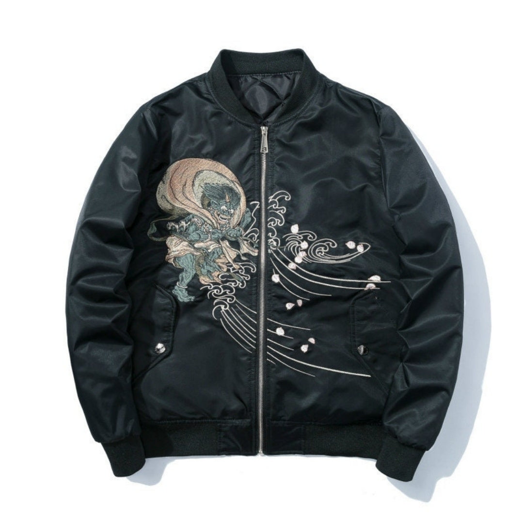 Yokai Tempest: Embroidered Storm Deity Bomber