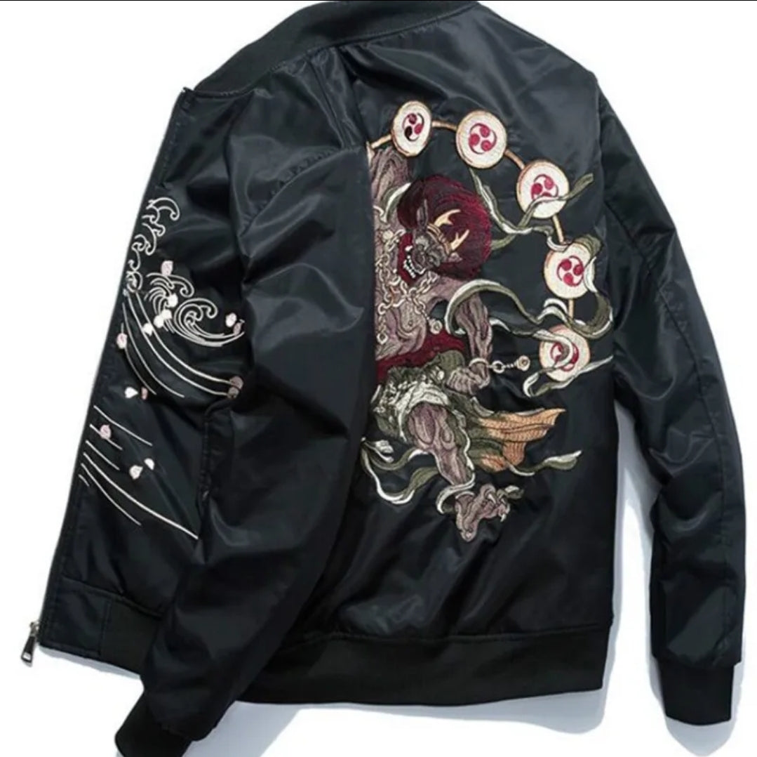 Yokai Tempest: Embroidered Storm Deity Bomber